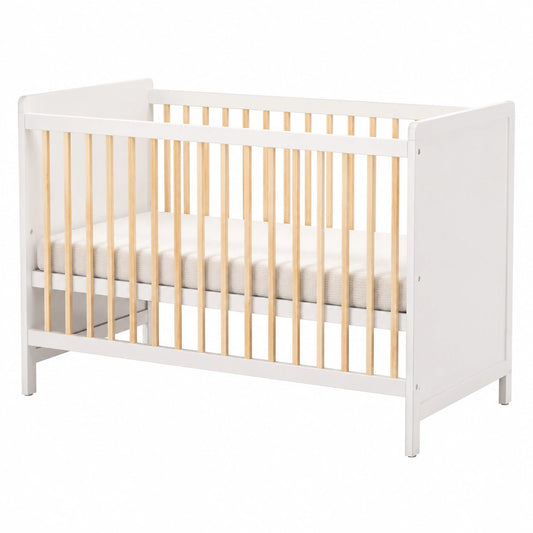 Lit bébé évolutif en bois de pin blanc 120x60 cm avec barrière de sécurité