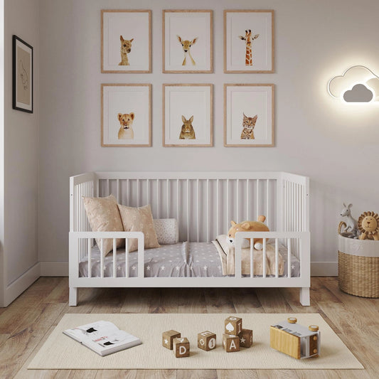 Lit B¨¦b¨¦ ¨¦volutif en Bois 140x70cm avec Barri¨¨re de S¨¦curit¨¦ - Blanc