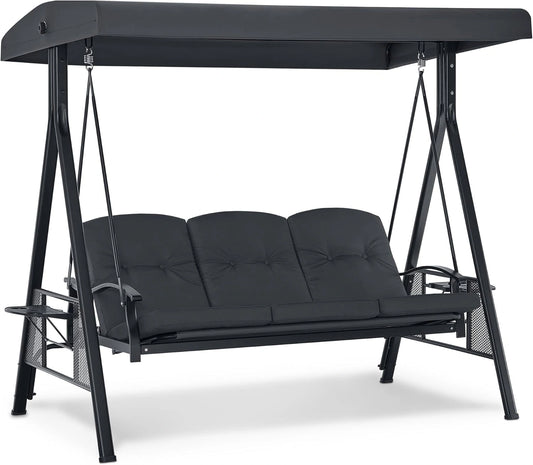 Balancelle de Jardin 3 Places avec Toit R¨¦glable et Porte-Boisson, Capacit¨¦ 360kg