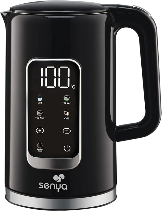 Bouilloire ¨¦lectrique Inox 1,7L - R¨¦glage Temp¨¦rature 40-100¡ãC - ¨¦cran LCD - Maintien au Chaud 2h - 5 Modes pour Th¨¦ et Caf¨¦ - 2200W - Socle Pivotant 360¡ã - Double Paroi