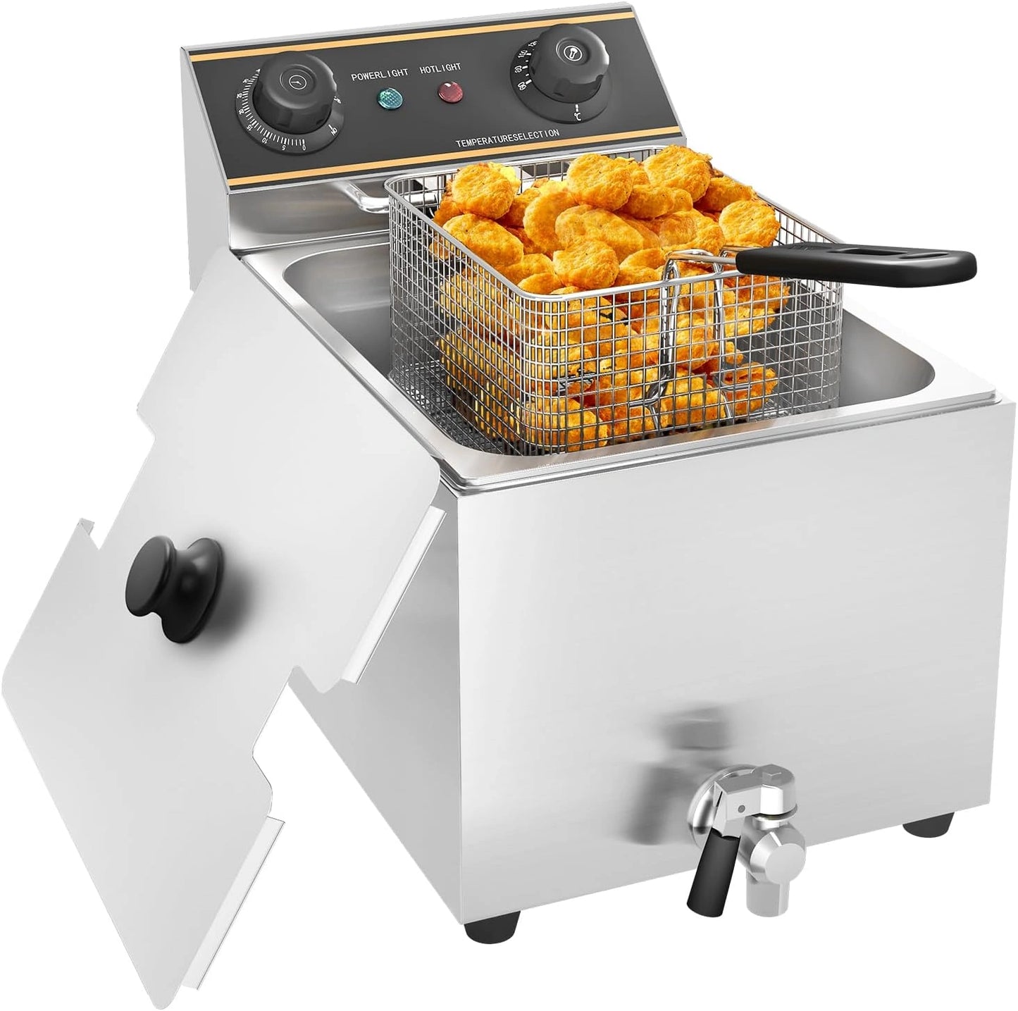 Friteuse Commerciale 6L en Acier Inoxydable avec Valve de Vidange et R¨¦gulateur de Temp¨¦rature, 3000W