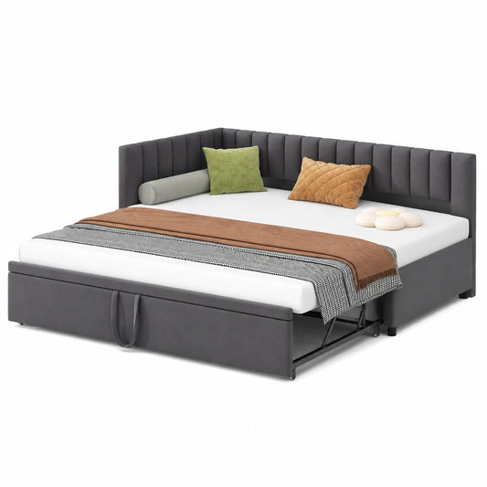 Canapé-lit convertible multifonctionnel en velours gris foncé