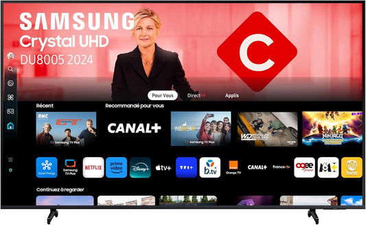 T¨¦l¨¦viseur Samsung Crystal UHD 4K 2024, 55 pouces, Smart TV avec Couleurs ¨¦poustouflantes, Pied R¨¦glable, Technologie Q-Symphony