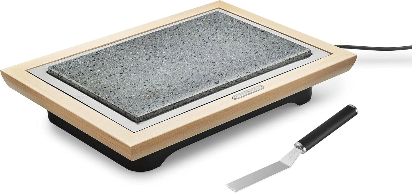 Gril en Pierre Naturelle LAGRANGE - Fabrication Fran?aise, Surface de Cuisson XL, Cadre en Bois, 1100W