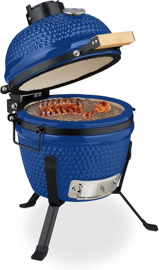 Kamado Grill Japonais 26 cm en C¨¦ramique avec Thermom¨¨tre - Bleu