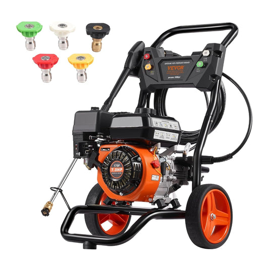 Nettoyeur Haute Pression ¨¤ Essence 3400 PSI VEVOR, D¨¦bit 10 L/Min, Pompe Aluminium, Pistolet et 5 Buses, Id¨¦al pour Voiture, Maison et All¨¦e