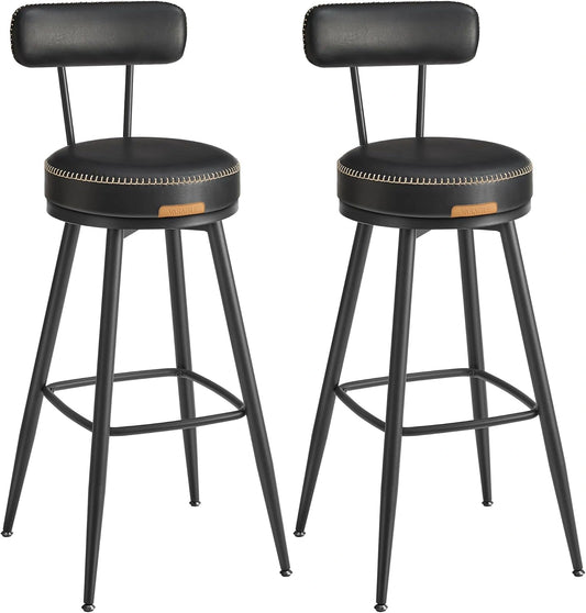 Tabourets de Bar en Similicuir Noir, Pivotants 360¡ã, Hauteur 76 cm - Lot de 2