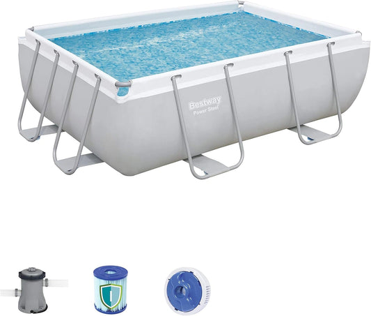 Piscine rectangulaire Bestway avec cadre en acier et filtre - 282x196x84 cm, gris