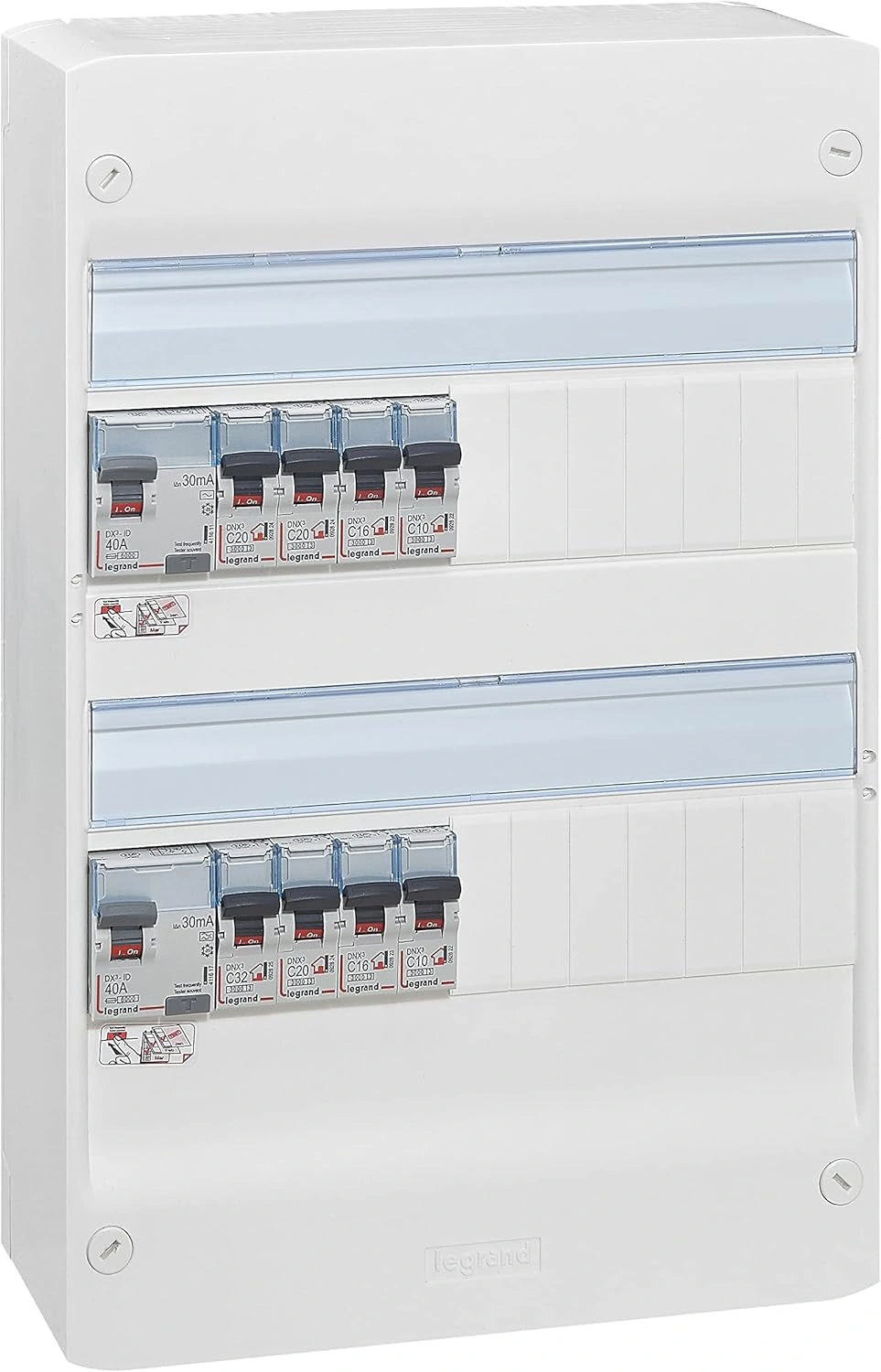 Tableau ¨¦lectrique Legrand Drivia 2 Rang¨¦es avec Disjoncteurs et Interrupteurs Diff¨¦rentiels - Pour Logements T1/T2, Made in France - Blanc