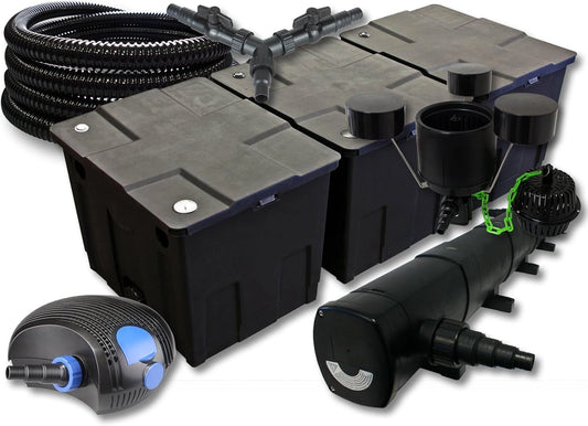 SunSun Kit de Filtration Complet pour Bassin: Filtre CBF-350C 90,000L, Pompe CTF-12000 12,000L/h, Lampe UV CUV-272 72W, Tuyau de 25m, ¨¦cumeur CSP-250 2,500L/h, Y-Distributeur
