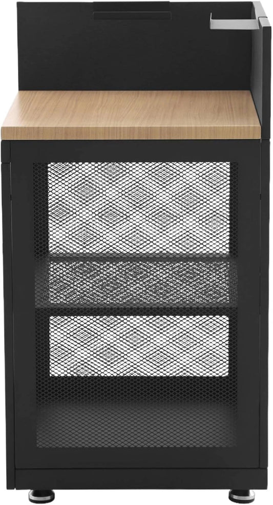 Ensemble de Cuisine d'Ext¨¦rieur en Acier Noir avec ¨¦tag¨¨re en Bois - L60cm