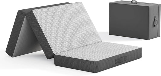 Matelas Pliable 140x190x15 cm avec Sac, Mousse ¨¤ M¨¦moire Gel pour Camping et Voyage, Gris