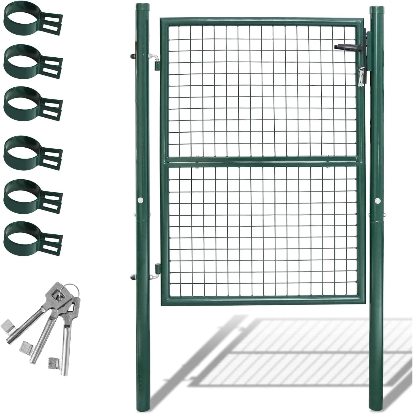 Fiqops Portail de Jardin Vert en Acier Galvanis¨¦ 125x100 cm avec Serrure et Cl¨¦s, R¨¦sistant et Durable