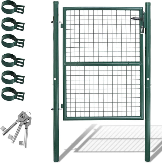 Fiqops Portail de Jardin Vert en Acier Galvanis¨¦ 125x100 cm avec Serrure et Cl¨¦s, R¨¦sistant et Durable