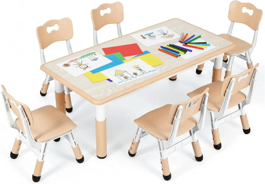 Ensemble Table Enfant avec 6 Chaises R¨¦glables, Meubles de Jeu et Peinture en Plastique, Jaune