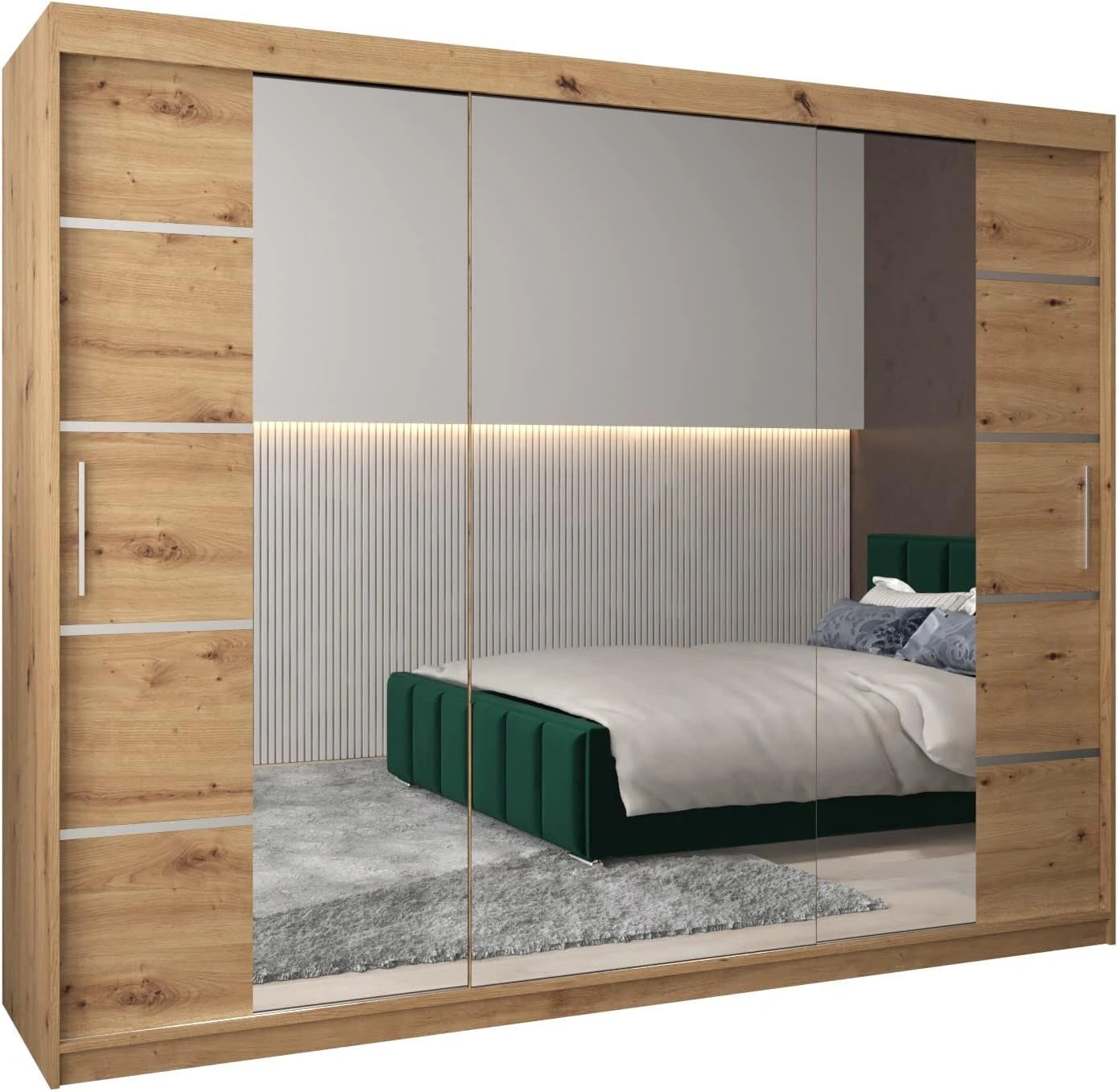 Armoire Moderne avec Portes Coulissantes et Miroir pour Chambre - 250x200x62 cm