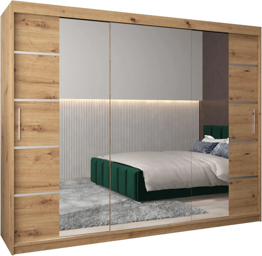 Armoire Moderne avec Portes Coulissantes et Miroir pour Chambre - 250x200x62 cm