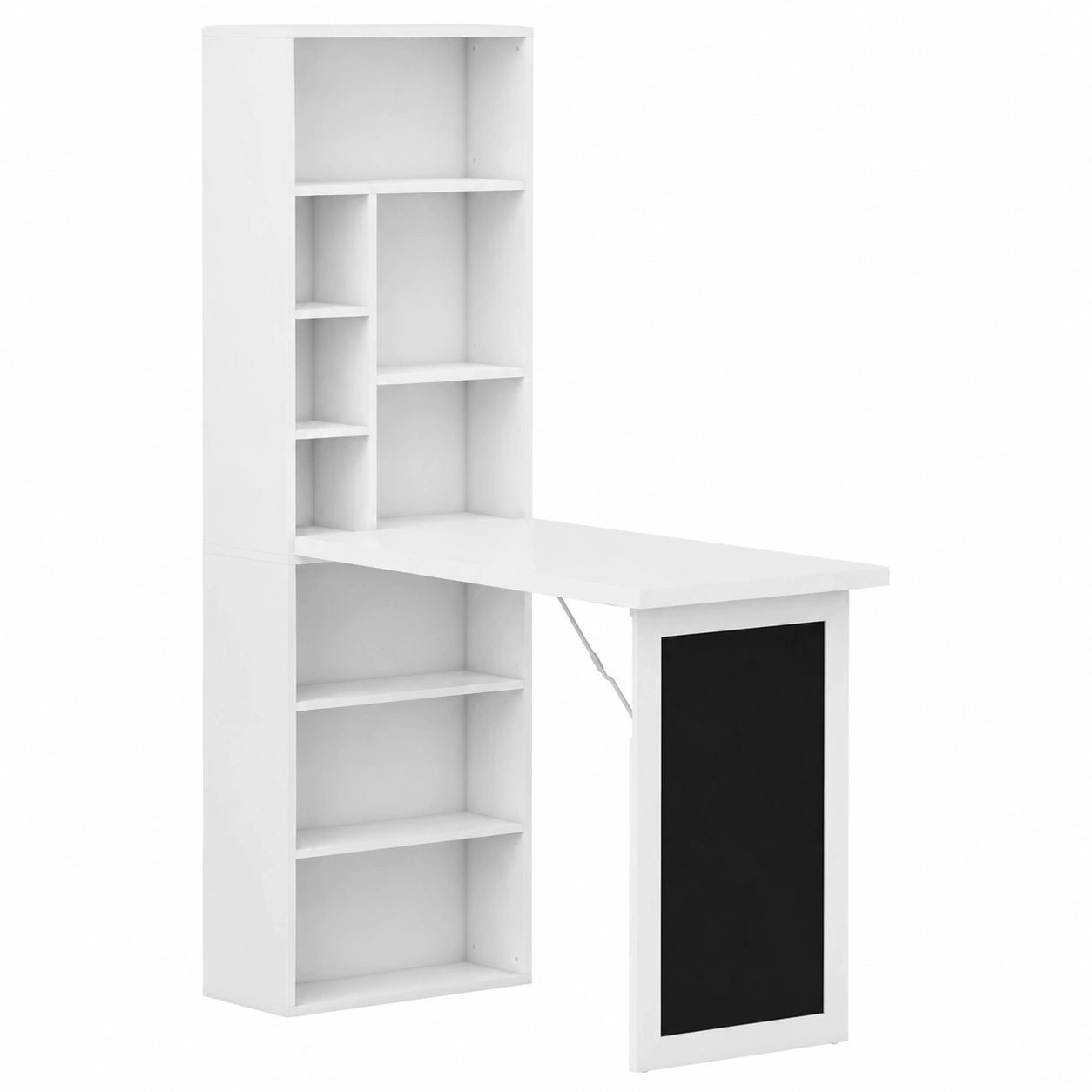 Bureau Informatique Pliable avec Étagères Ajustables et Compartiments Ouverts