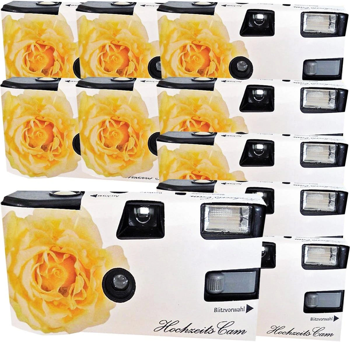 Appareils Photo Jetables Mariage Rose et Jaune avec Flash - Lot de 10, 27 Poses