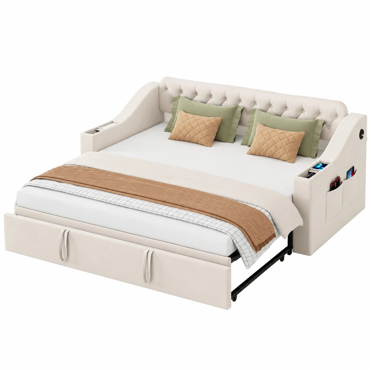 Canapé-lit multifonction 90x190 cm avec rangement et ports USB