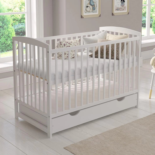 Lit B¨¦b¨¦ ¨¦volutif en Bois Blanc avec Matelas, Tiroir et Protection - Mod¨¨le Jacob