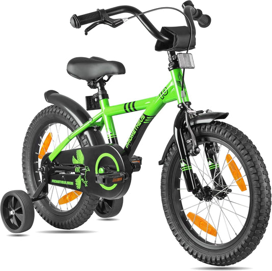 V¨¦lo Enfant 16 Pouces pour 4-5 Ans, Frein R¨¦trop¨¦dalage, Stabilisateurs - Vert/Noir