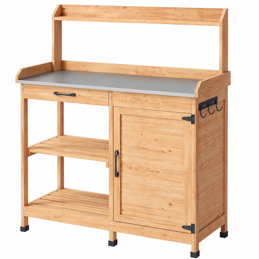 Table de travail en bois pour jardin avec tiroirs, idéale pour balcon ou terrasse