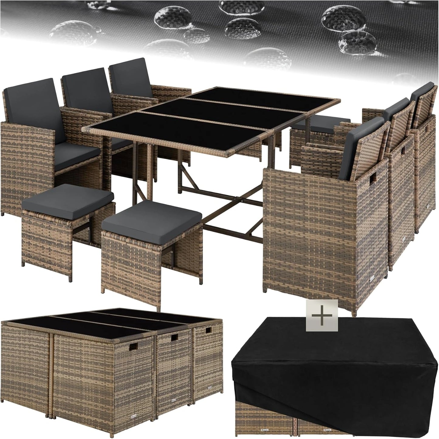 Ensemble de Jardin en R¨¦sine Tress¨¦e pour 10 Personnes avec Housses de Protection