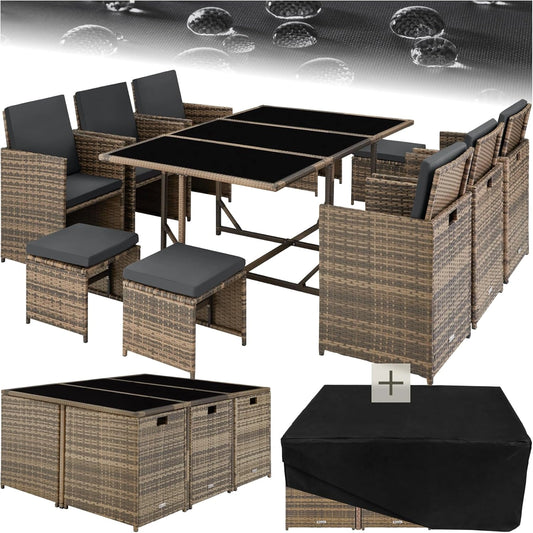 Ensemble de Jardin en R¨¦sine Tress¨¦e pour 10 Personnes avec Housses de Protection