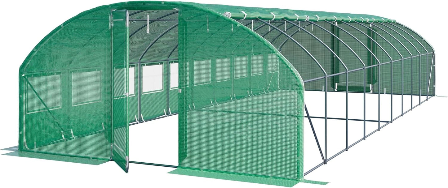 Serre Tunnel Professionnelle TOOLPORT 4x10m avec Porte Pivotante, Bache PE 180 g/m2 Vert Clair