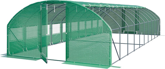 Serre Tunnel Professionnelle TOOLPORT 4x10m avec Porte Pivotante, Bache PE 180 g/m2 Vert Clair