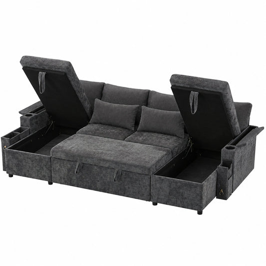 Canapé d'angle modulable en U avec méridienne et espace de rangement, 4 places, gris