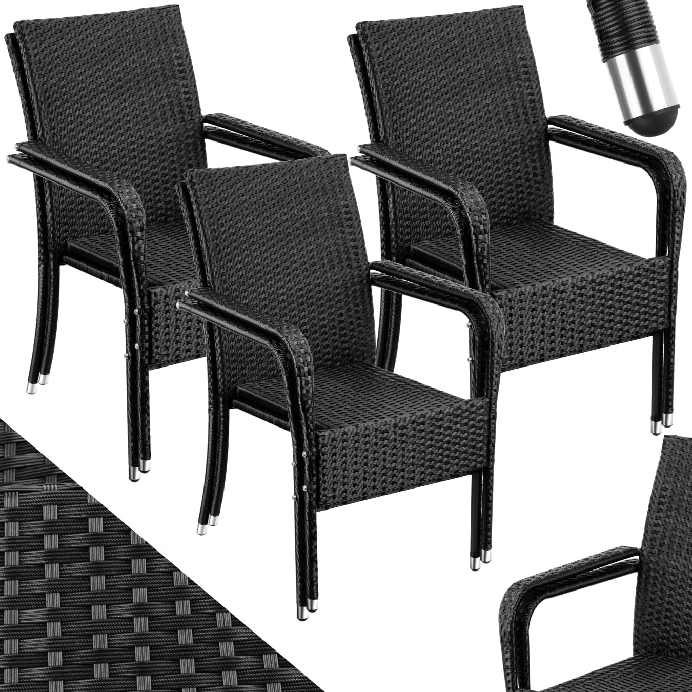 Ensemble de 6 Chaises de Jardin en Polyrotin et Acier avec Accoudoirs - Mobilier Ext¨¦rieur pour Terrasse et Balcon