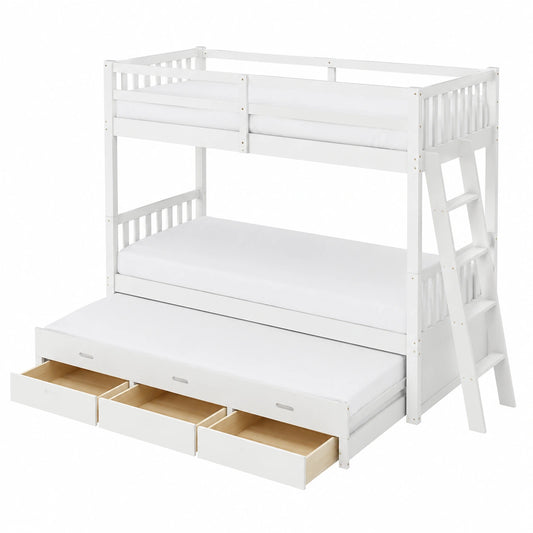 Lit superposé enfant avec échelle et tiroirs, 90x200 cm, blanc