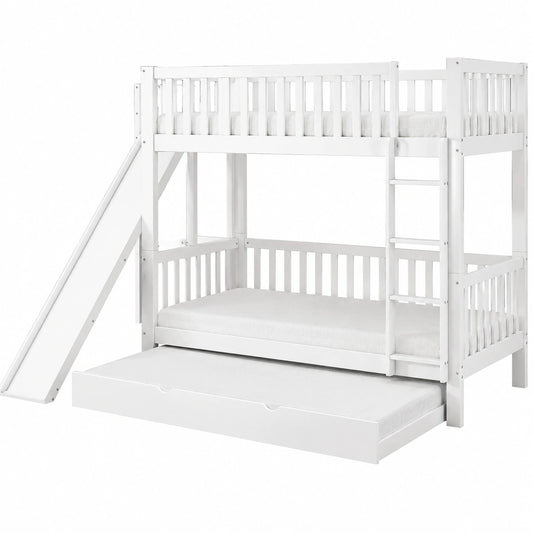 Lit mezzanine enfant avec rangement et toboggan intégré, échelle sécurisée, blanc, 90 x 200 cm