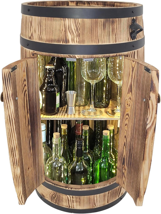 Meuble de Bar Rustique en Bois avec ¨¦clairage LED et ¨¦tag¨¨res