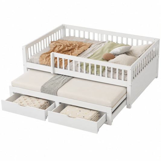 Lit Enfant 140x200 avec Lit Gigogne et Tiroirs de Rangement