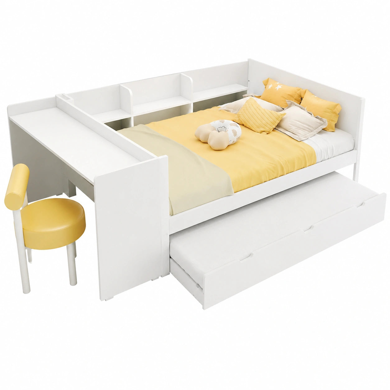 Lit superposé en bois de pin avec bureau intégré et rangement