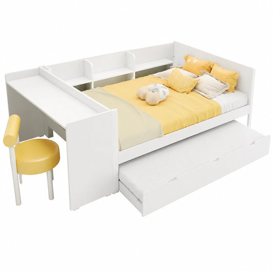 Lit superposé en bois de pin avec bureau intégré et rangement