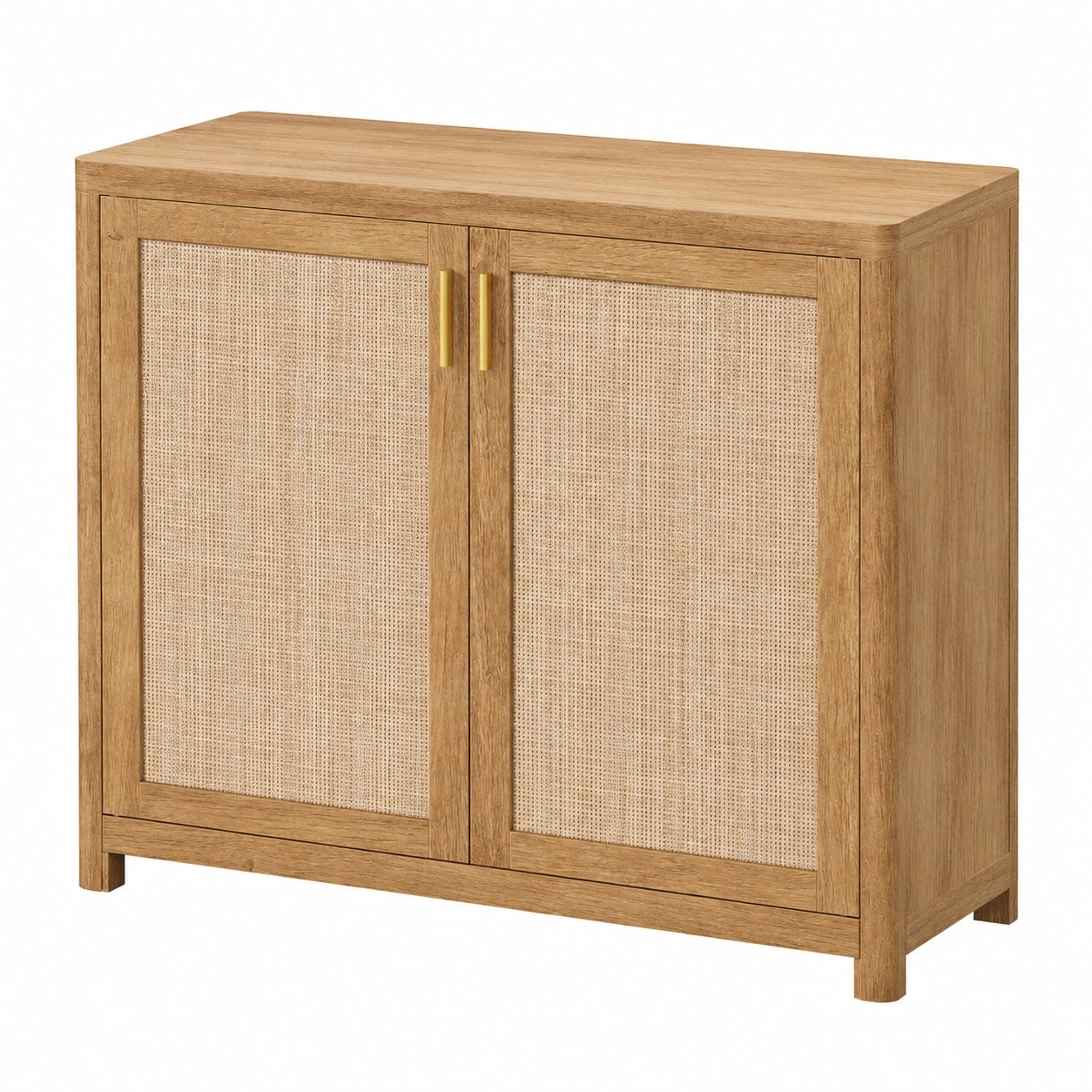 Buffet Bohème avec Portes Canne Rotin et Étagère Ajustable